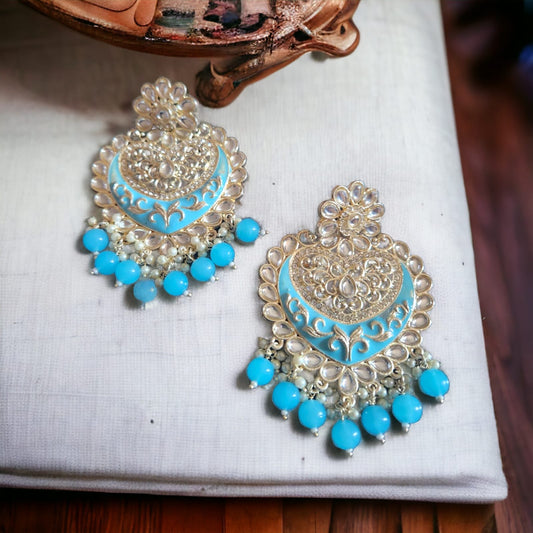 Ferozi Fiesta: Jaipur Earrings with Kundan and Pearl