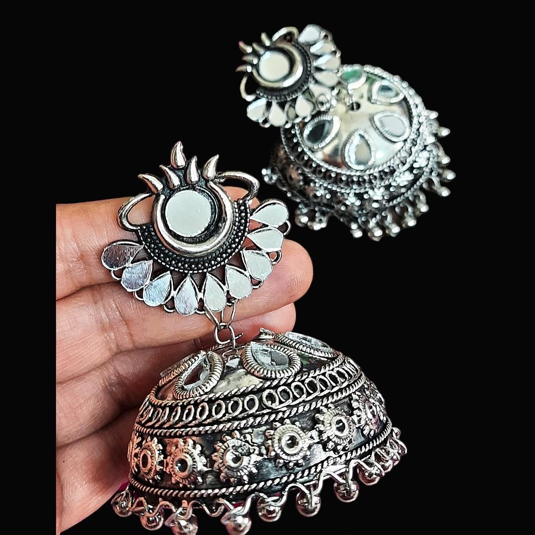 Awesome Traditional Style Silver Jhumkas Earrings